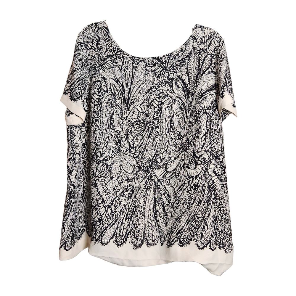 LOFT Tropical Botanical Print Blouse XXL | Black & Tan Keyhole Back Blouse